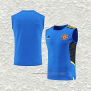 Camiseta de Entrenamiento Manchester United 22-23 Sin Mangas Azul